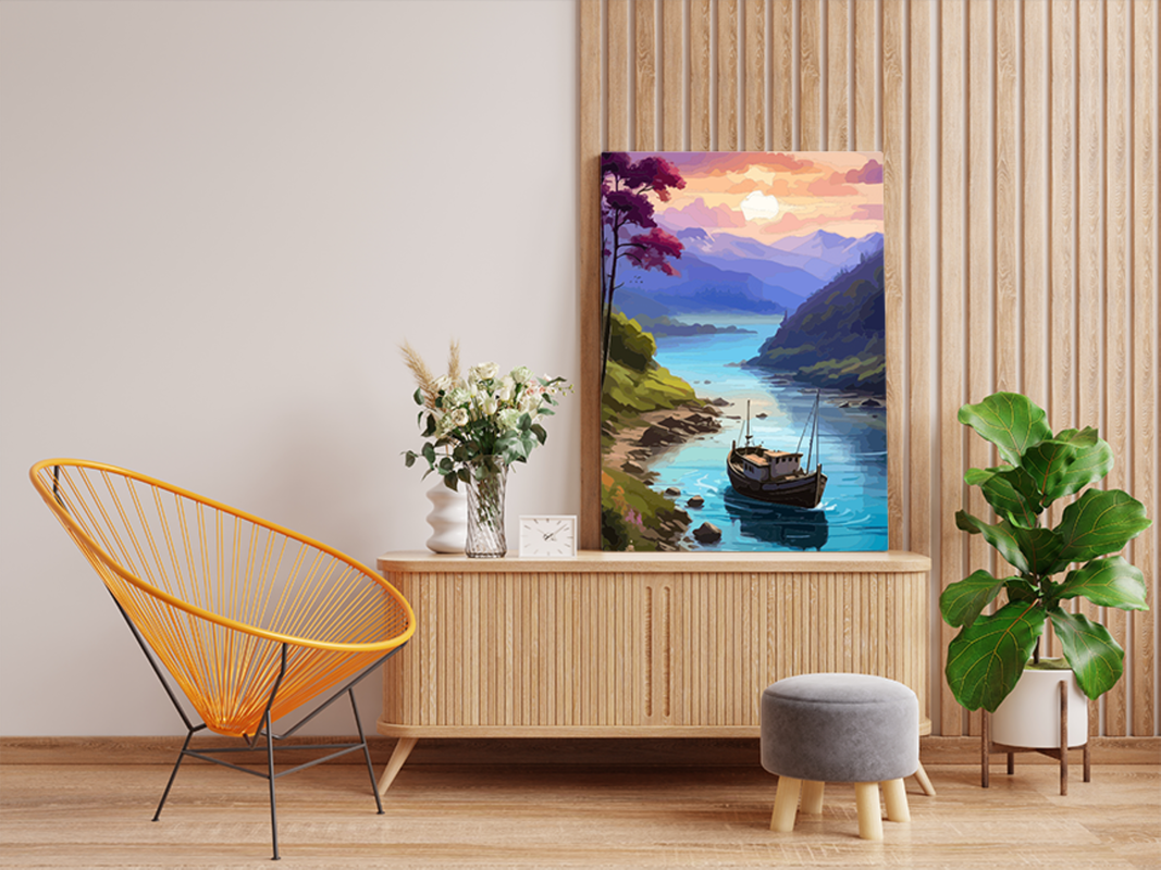 Serene Boat on a Tranquil River Paint by Numbers Kit - Image 2