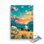 Grazing Cow by Sunset Lakeside Paint by Numbers Kit