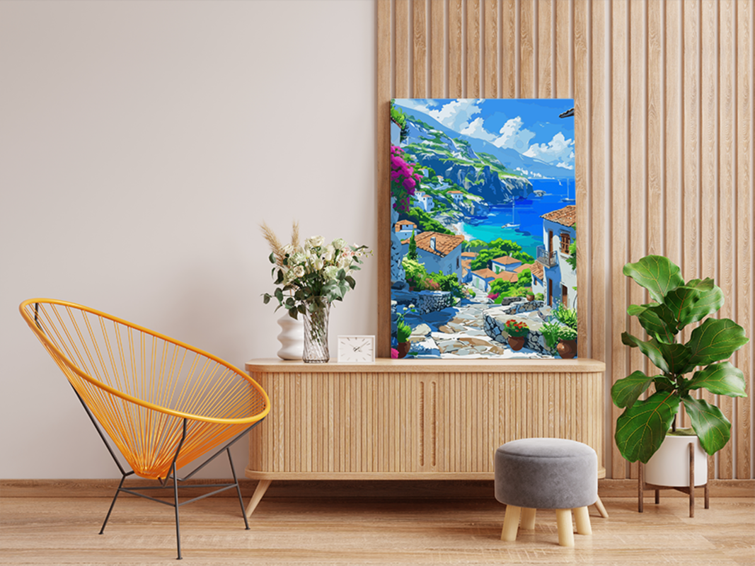 Mediterranean Coastal Village Paint by Numbers Kit - Image 2