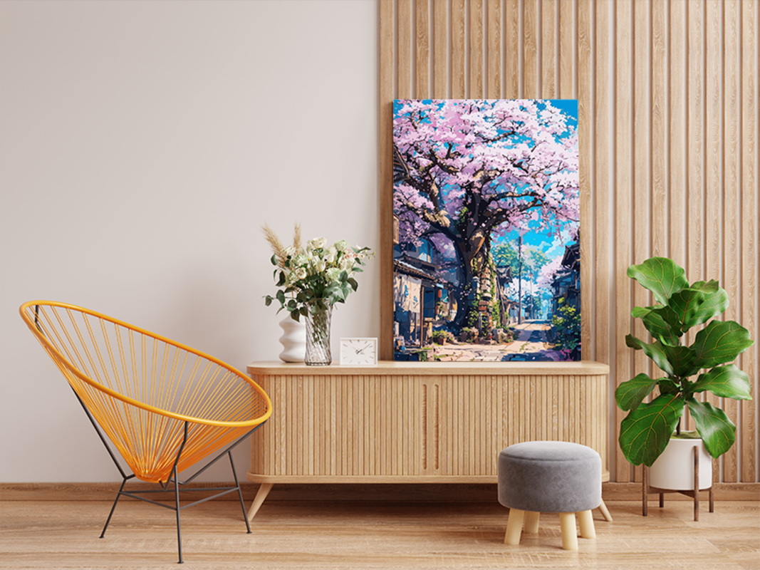 Cherry Blossom Street Paint by Numbers Kit - Image 2