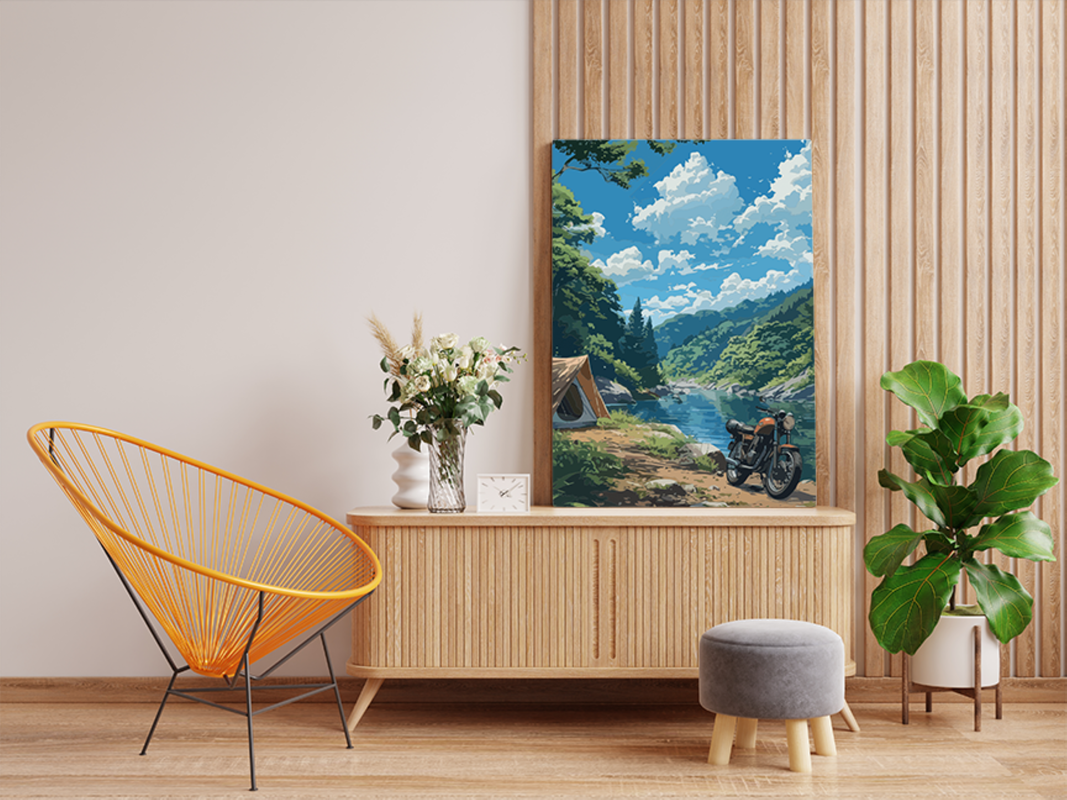 Wilderness Camping Motorcycle Adventure Paint by Numbers Kit - Image 2