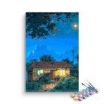 Moonlit Cottage Night Landscape Paint by Numbers Kit