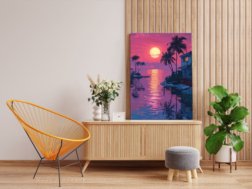 Tropical Sunset Waterfront Paint by Numbers Kit - Image 2