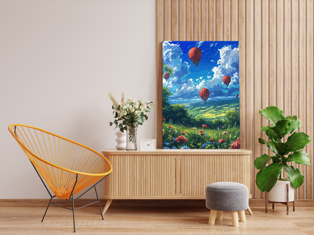 Hot Air Balloons Over Meadow Paint by Numbers Kit - Image 2