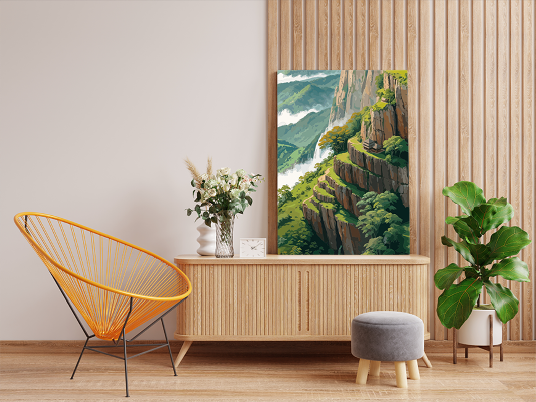 Mountain Cliff Temple Paint by Numbers Kit - Image 2