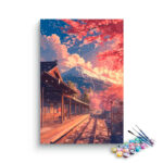 Autumn Train Station with Mountain View Paint by Numbers Kit