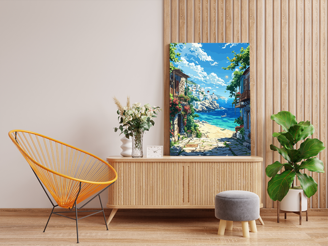 Coastal Village by the Sea Paint by Numbers Kit - Image 2