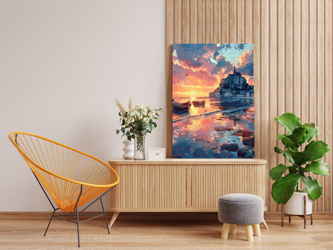 Castle Sunset by the Sea Paint by Numbers Kit - Image 2