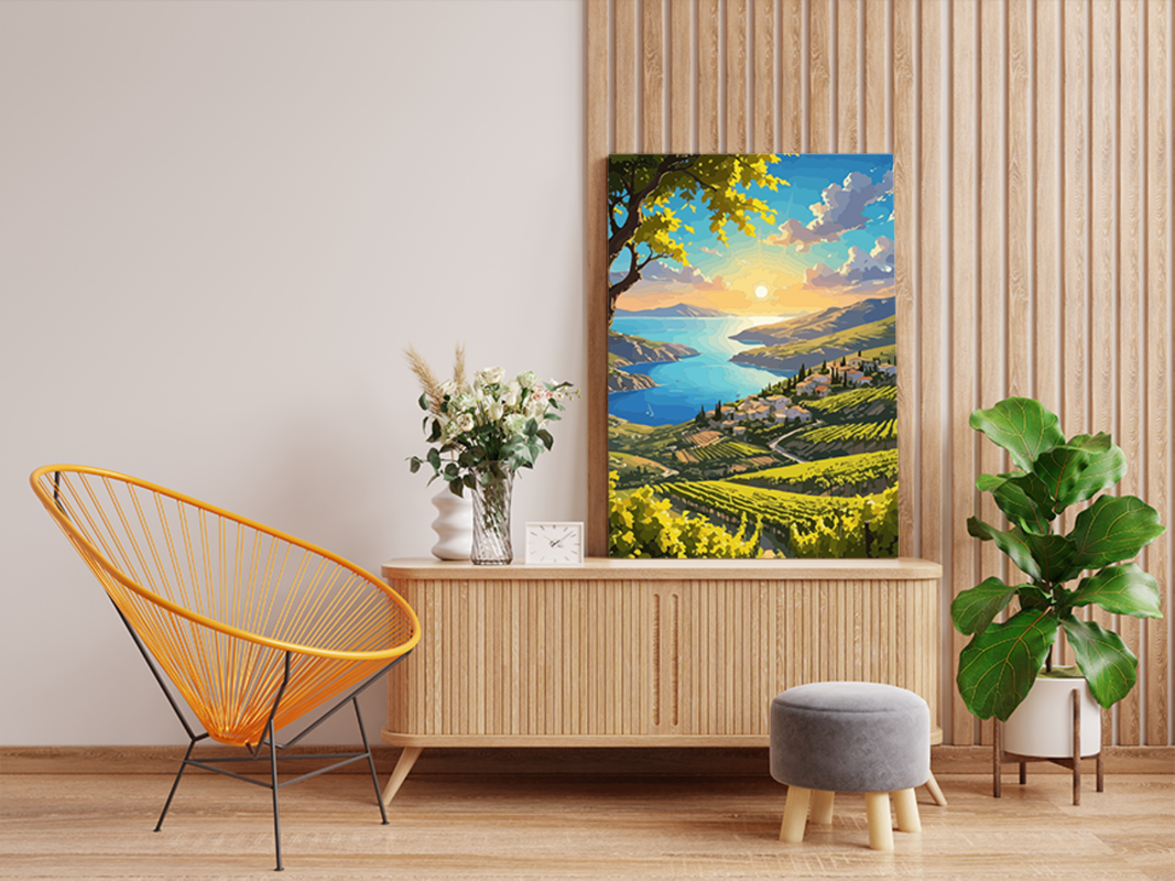 Sunset Vineyard by the Sea Paint by Numbers Kit - Image 2