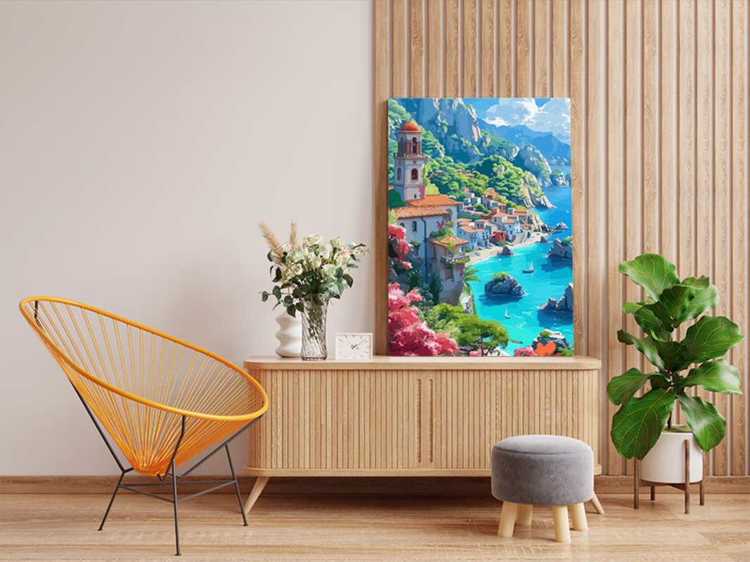 Cliffside Mediterranean Village Paint by Numbers Kit - Image 2