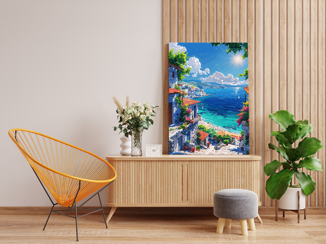 Sunlit Mediterranean Coast Paint by Numbers Kit - Image 2