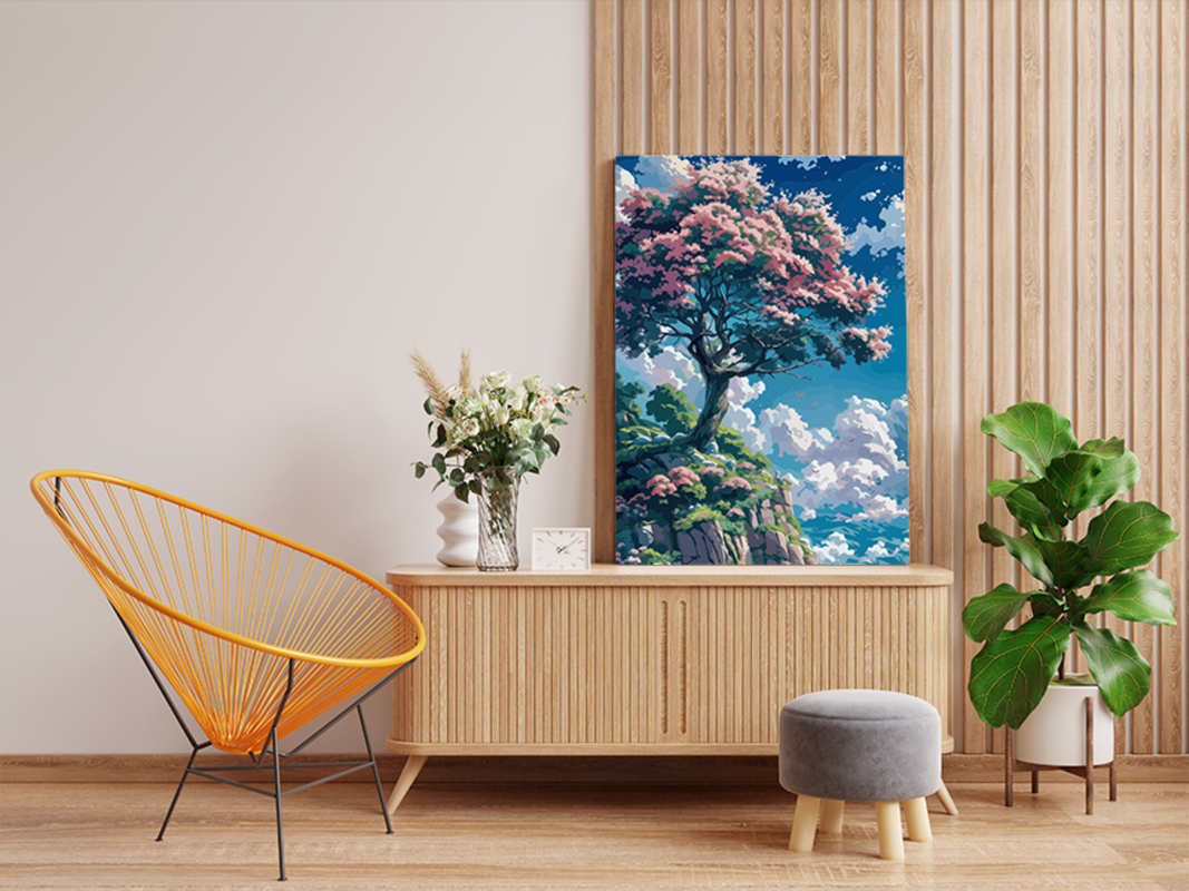 Blossoming Tree on Cliff Paint by Numbers Kit - Image 2