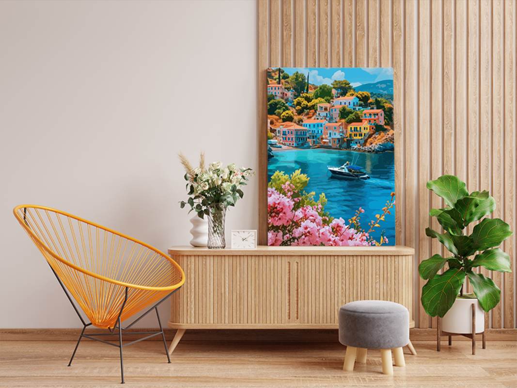 Colorful Coastal Village Paint by Numbers Kit - Image 2