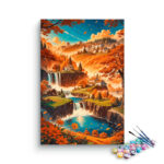 Autumn Waterfall Village Paint by Numbers Kit