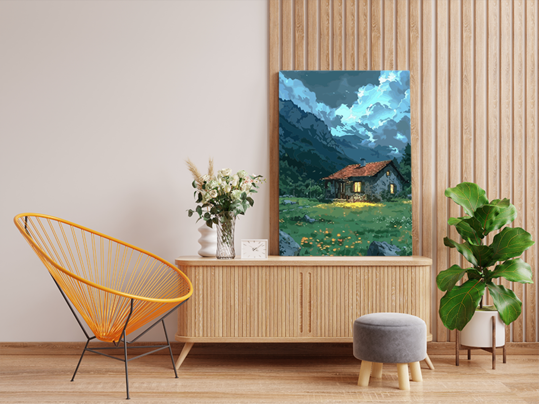 Mountain Cabin Glow Paint by Numbers Kit - Image 2