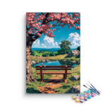 Cherry Blossom Bench View Paint by Numbers Kit