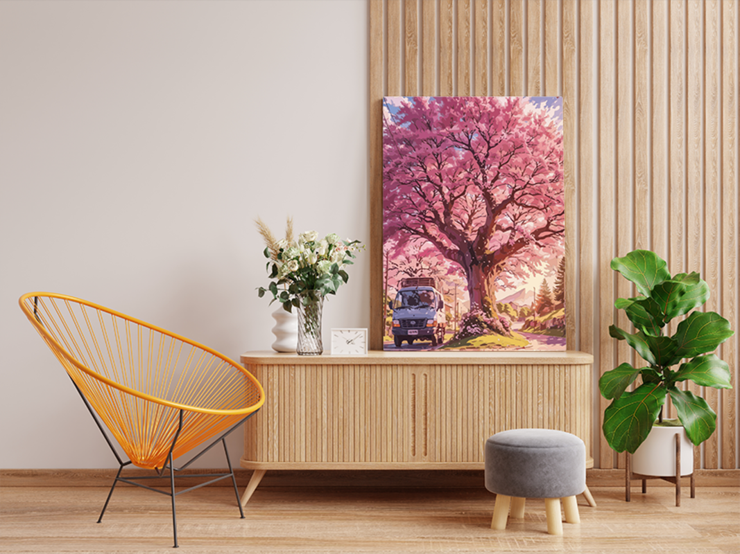 Cherry Blossom Roadside Paint by Numbers Kit - Image 2