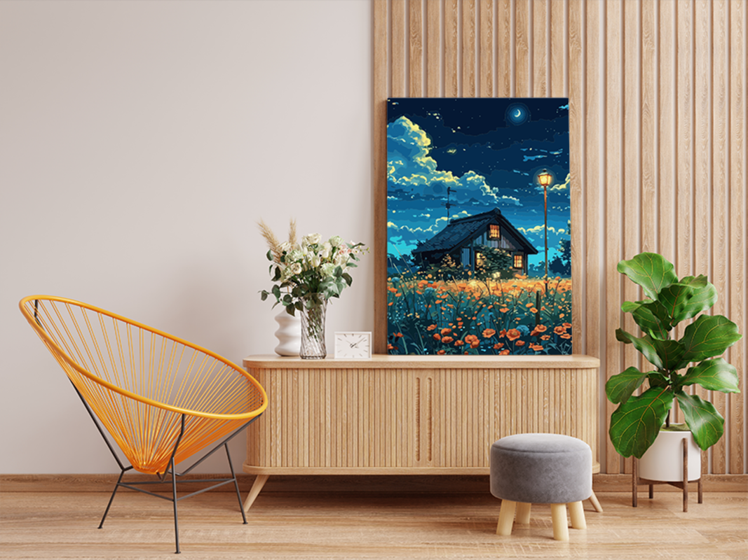 Moonlit Cottage Garden Paint by Numbers Kit - Image 2