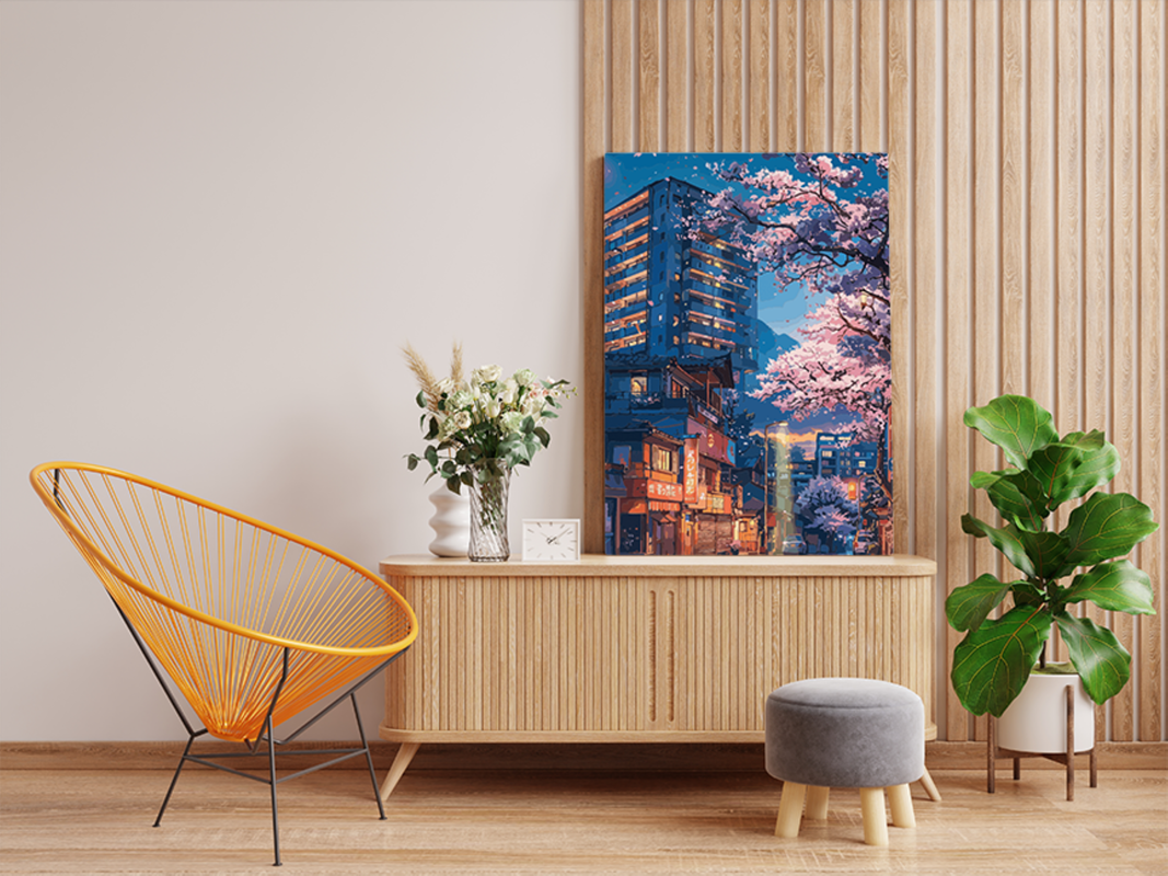 Cherry Blossom City Lights Paint by Numbers Kit - Image 2