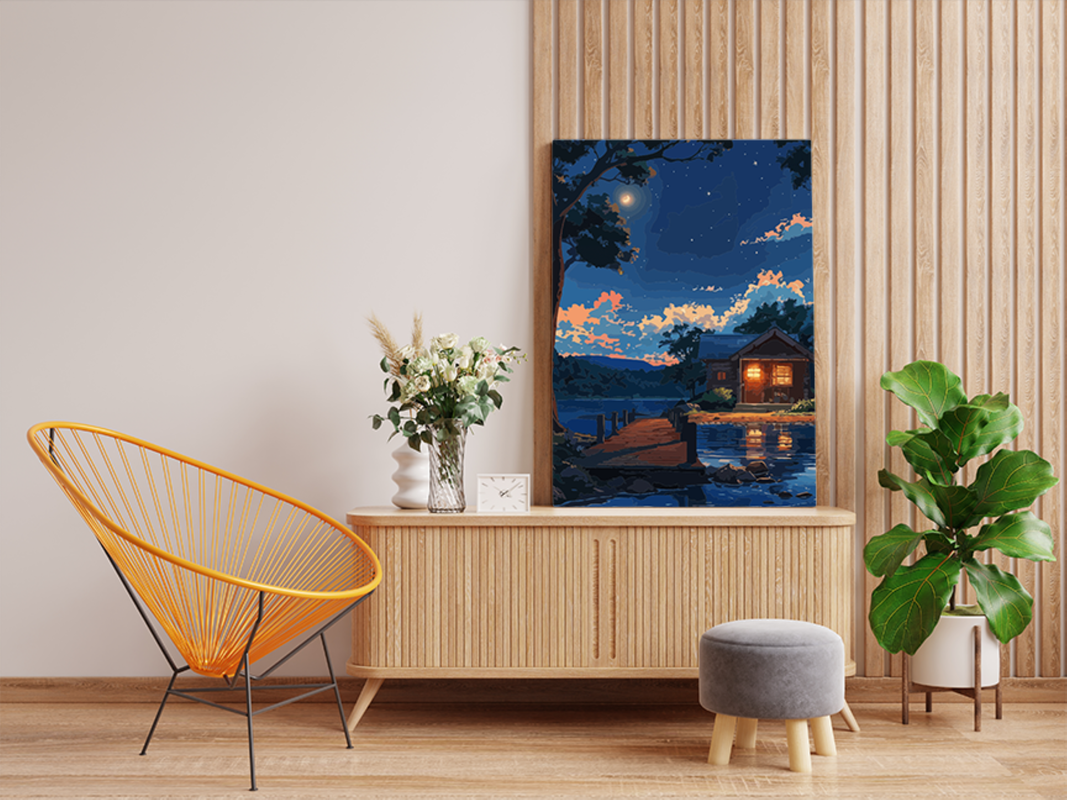 Starlit Cabin by the Lake Paint by Numbers Kit - Image 2