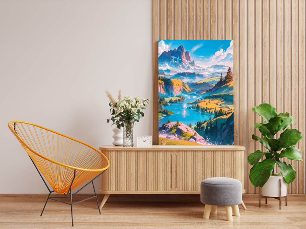 Mountain Valley River Landscape Paint by Numbers Kit - Image 2