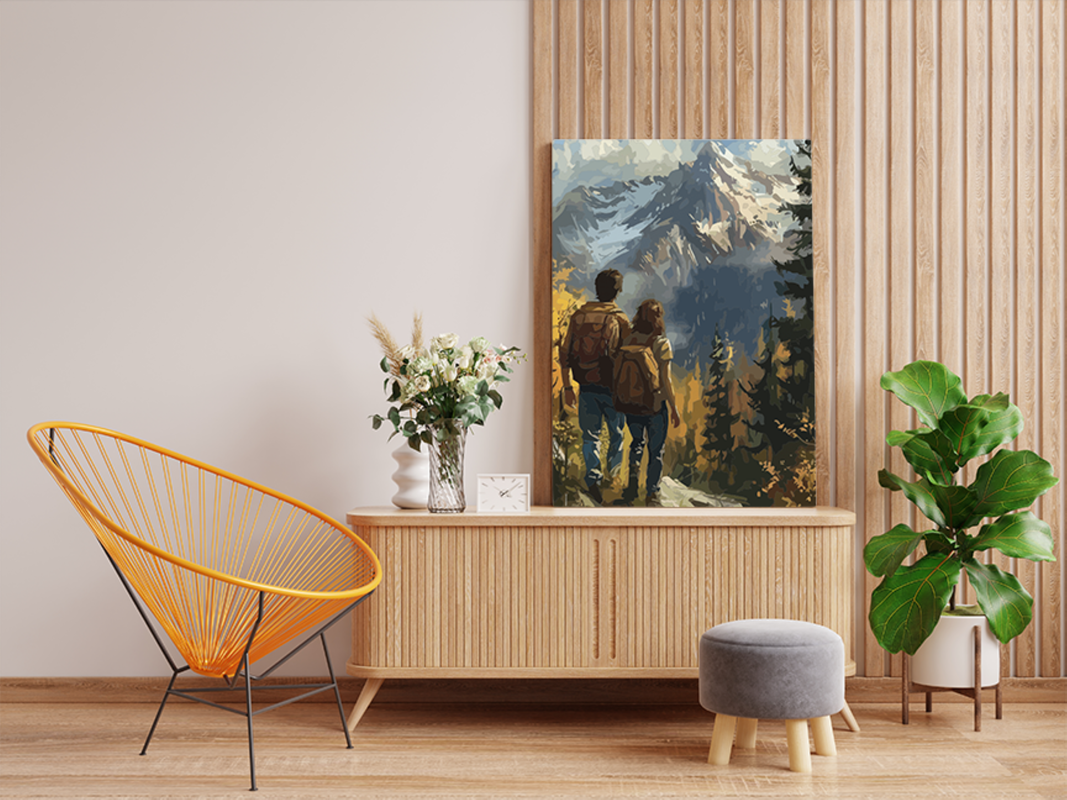 Adventurous Hikers Mountain View Paint by Numbers Kit - Image 2