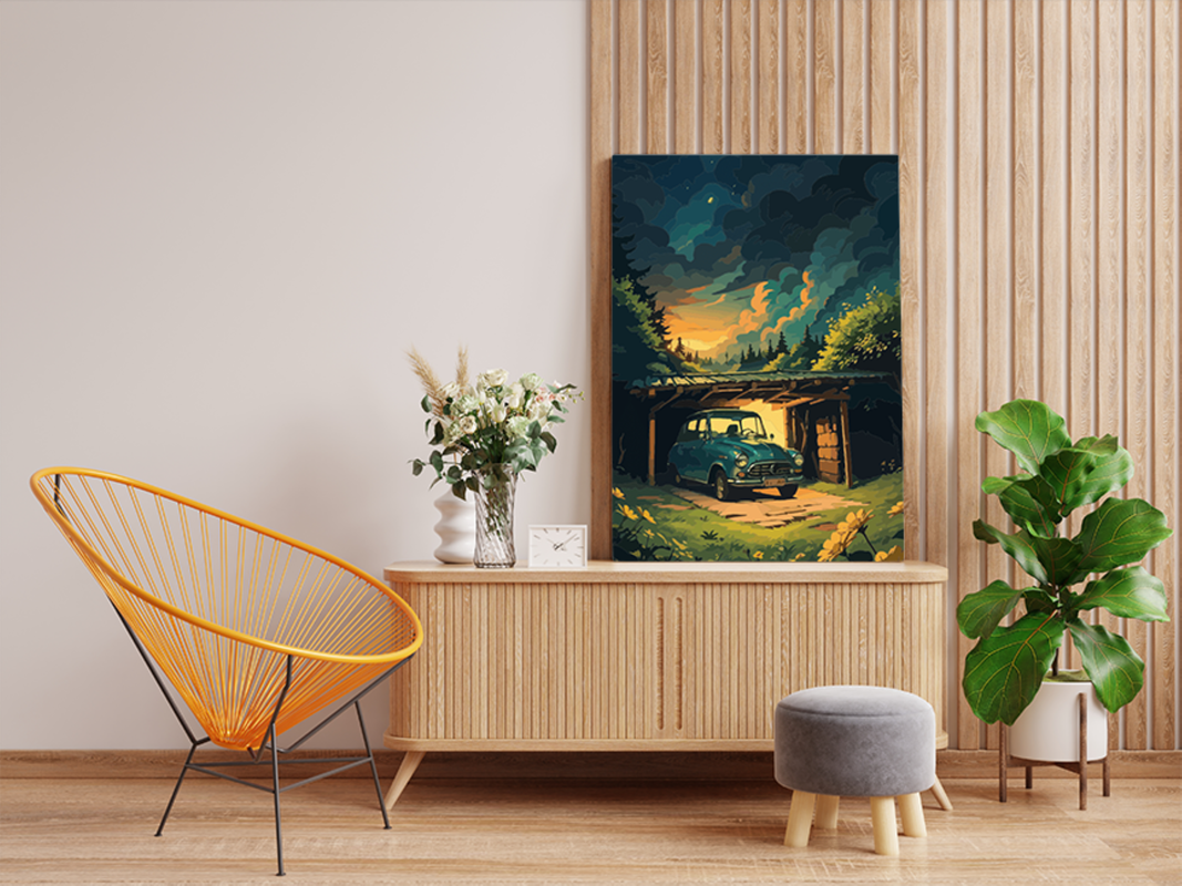 Vintage Car Forest Sunset Paint by Numbers Kit - Image 2