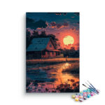 Rustic Cabin Sunset by the Lake Paint by Numbers Kit