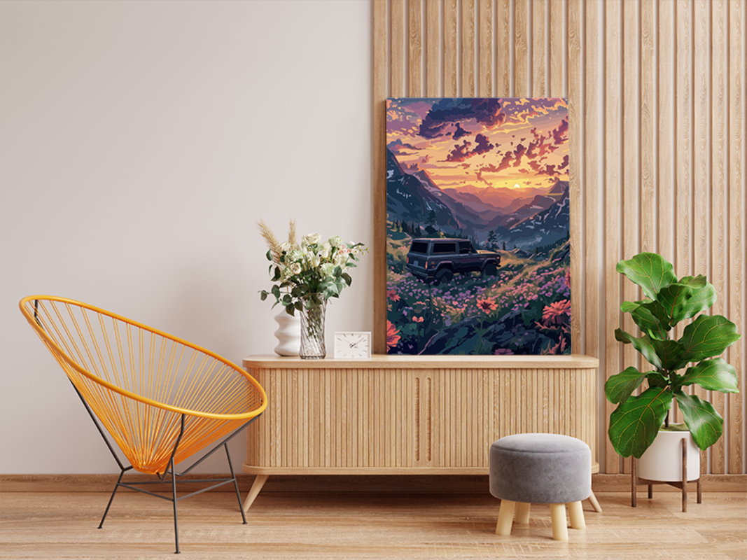 Mountain Adventure Sunset with SUV Paint by Numbers Kit - Image 2