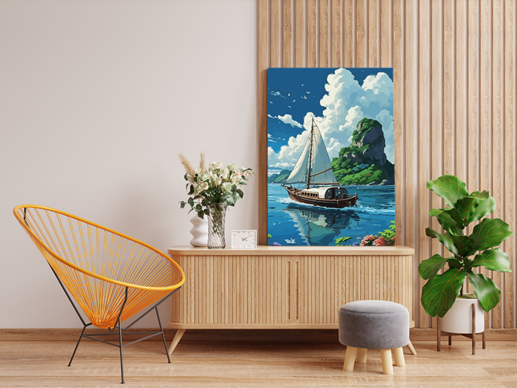 Sailing Boat Tropical Island Paint by Numbers Kit - Image 2