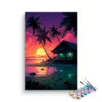 Tropical Sunset Beach Hut Paint by Numbers Kit