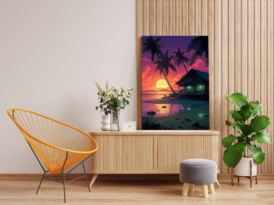 Tropical Sunset Beach Hut Paint by Numbers Kit - Image 2