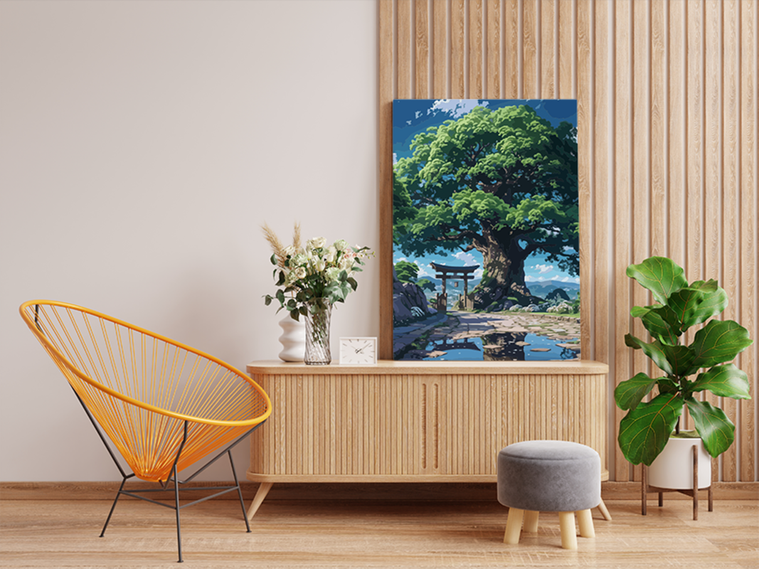 Ancient Tree and Torii Gate Paint by Numbers Kit - Image 2