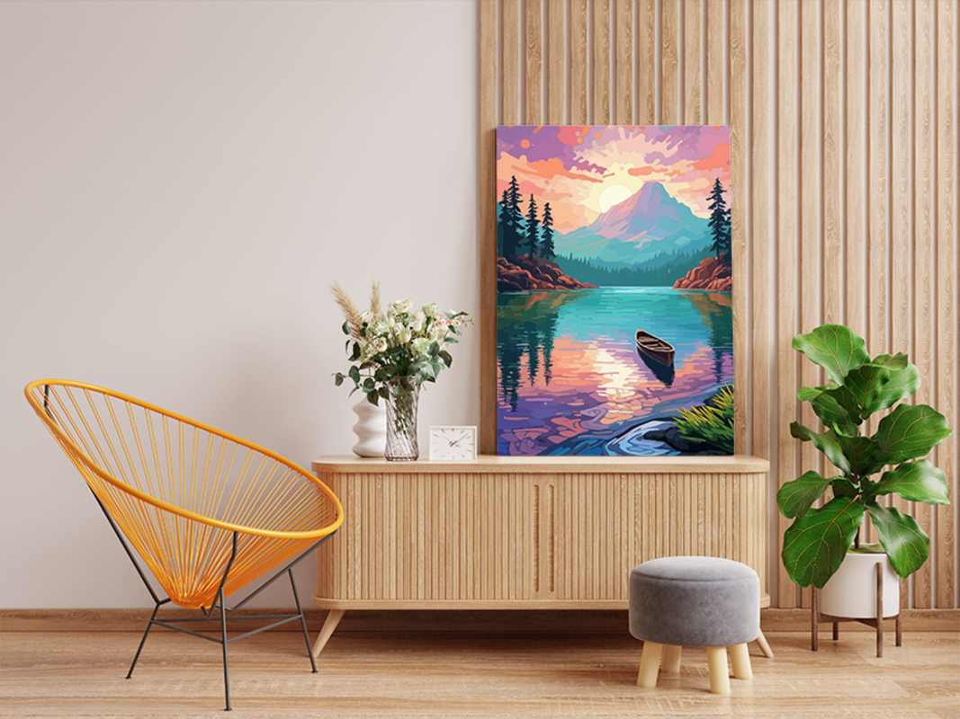 Serene Mountain Lake at Sunset Paint by Numbers Kit - Image 2