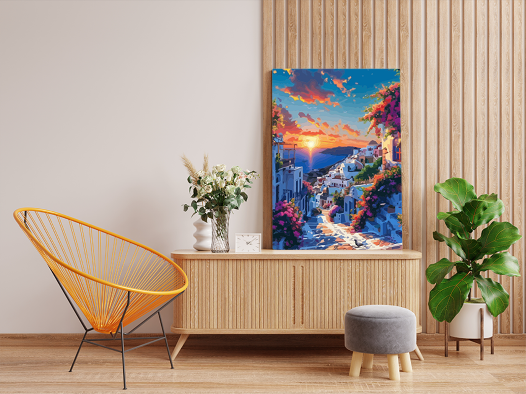 Sunset in Mediterranean Village Paint by Numbers Kit - Image 2