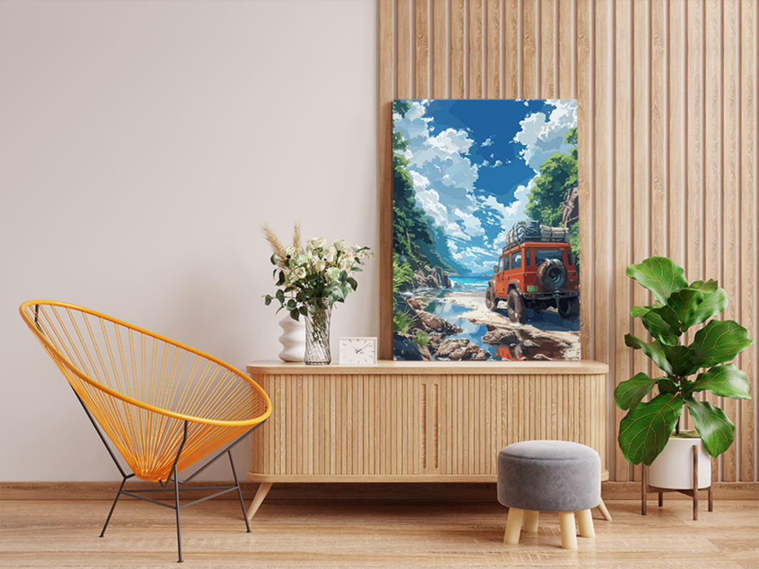 Off-Road Adventure with Red SUV Paint by Numbers Kit - Image 2