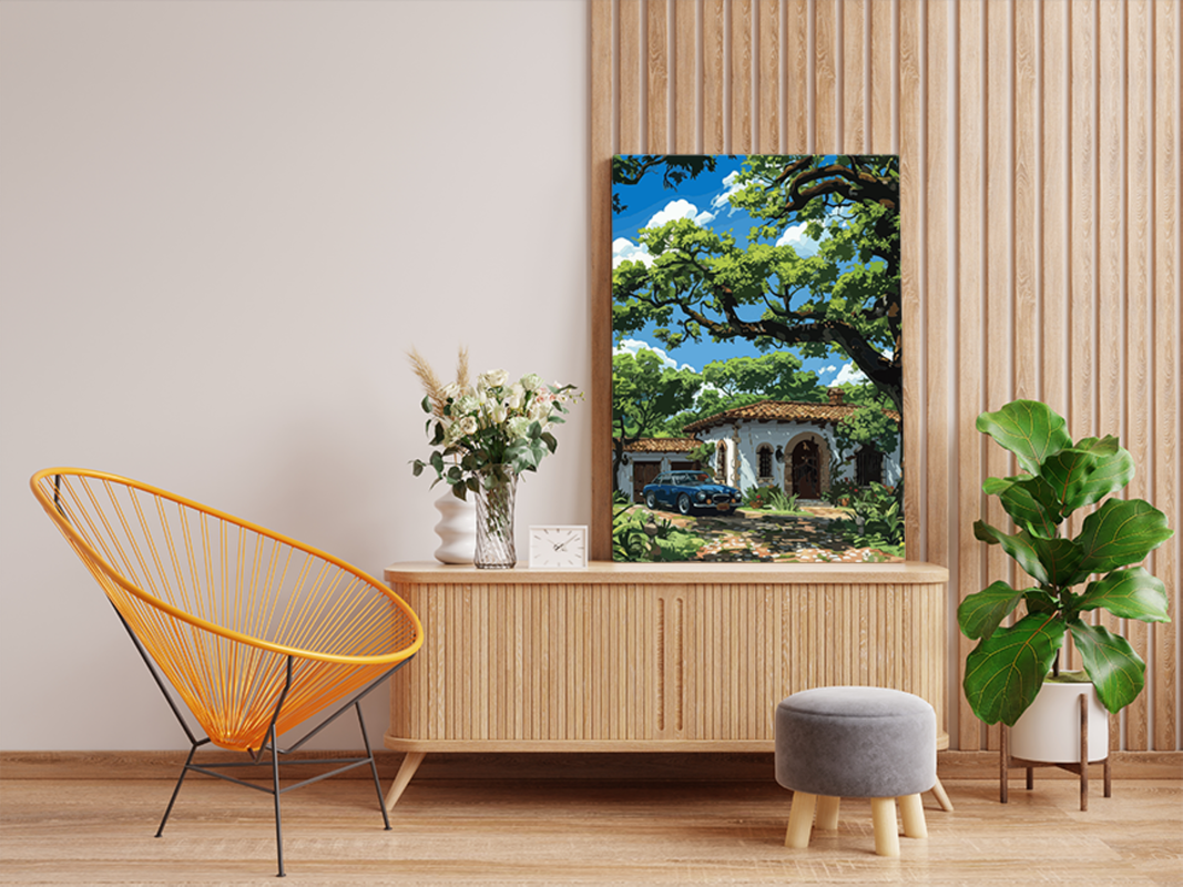 Charming Villa with Vintage Car Paint by Numbers Kit - Image 2