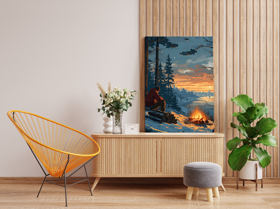Winter Campfire at Sunset Paint by Numbers Kit - Image 2