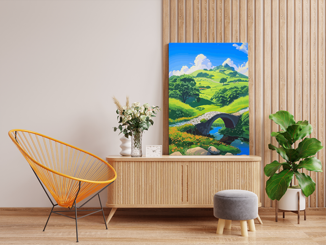 Serenity in the Hills: Bridge and Meadows Paint by Numbers Kit - Image 2