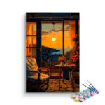 Golden Sunset View: Balcony and Horizon Paint by Numbers Kit