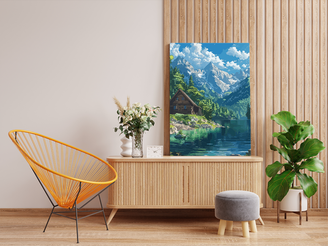 Alpine Lakeside Cabin Paint by Numbers Kit - Image 2