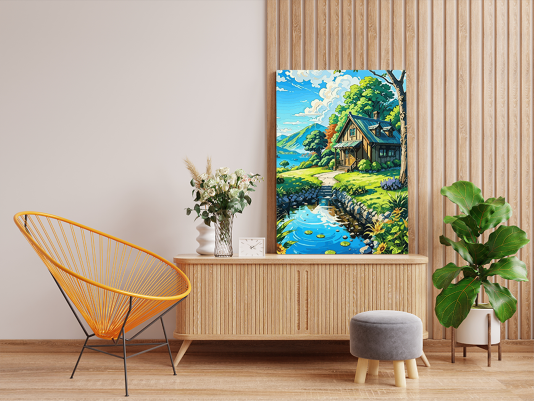 Sunny Lakeside Cottage Paint by Numbers Kit - Image 2