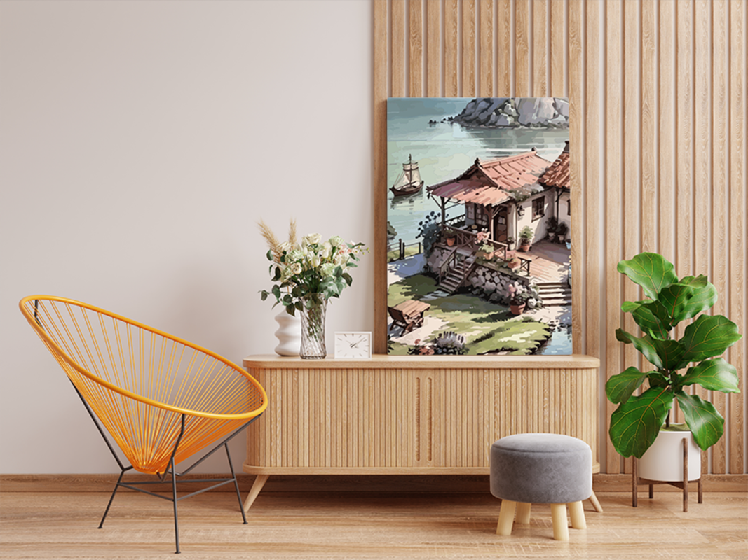 Serene Lakeside Cottage Paint by Numbers Kit - Image 2