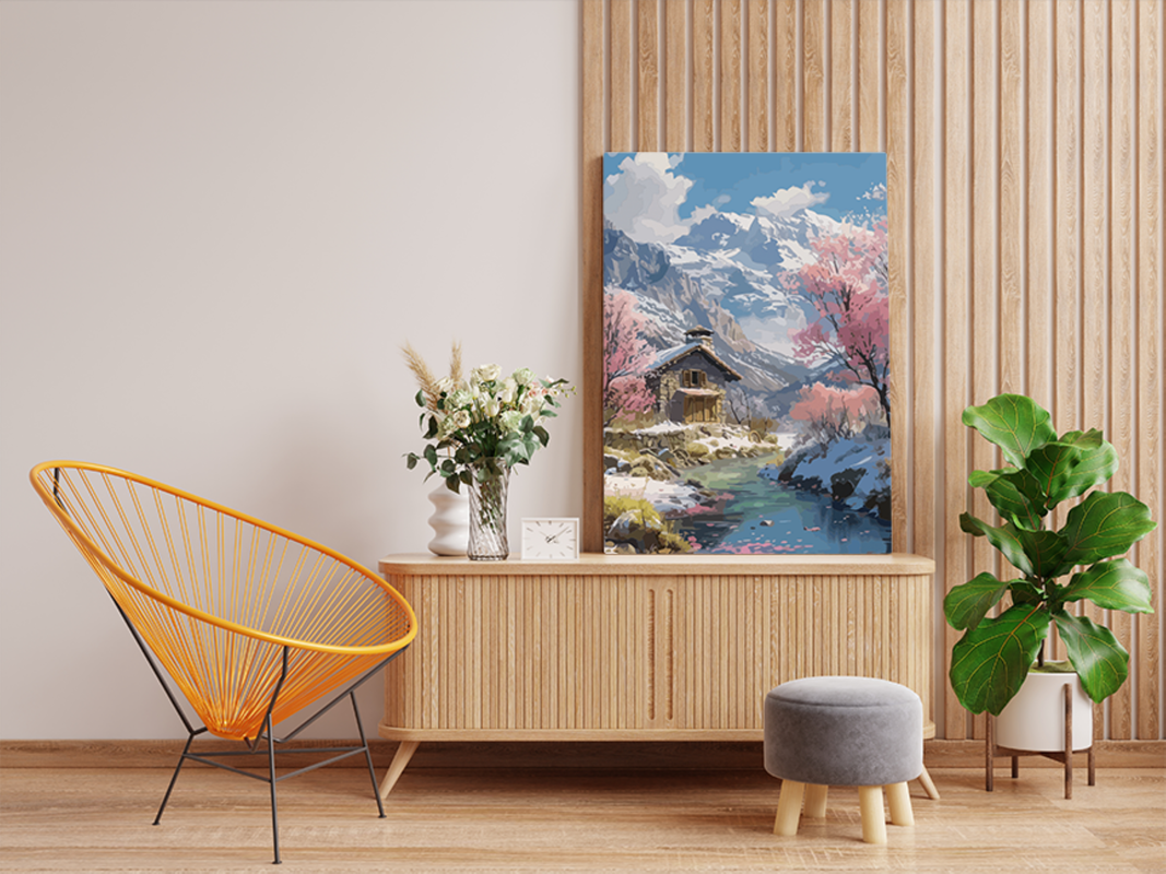 Snowy Mountain Cabin Paint by Numbers Kit - Image 2