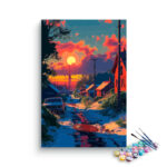 Fiery Sunset Village Paint by Numbers Kit