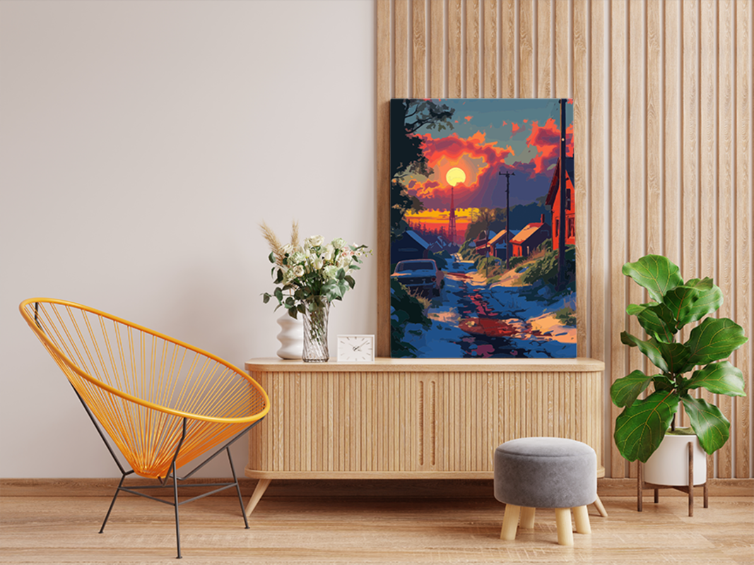 Fiery Sunset Village Paint by Numbers Kit - Image 2