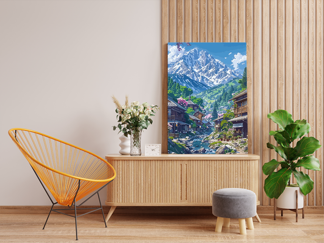 Mountain Village Stream Paint by Numbers Kit - Image 2