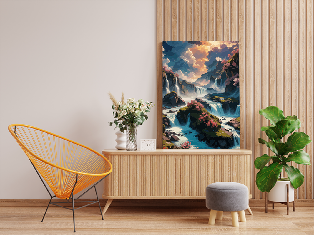 Majestic Waterfalls Fantasy Landscape Paint by Numbers Kit - Image 2