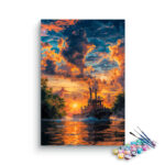 Fiery Sunset Tugboat Paint by Numbers Kit