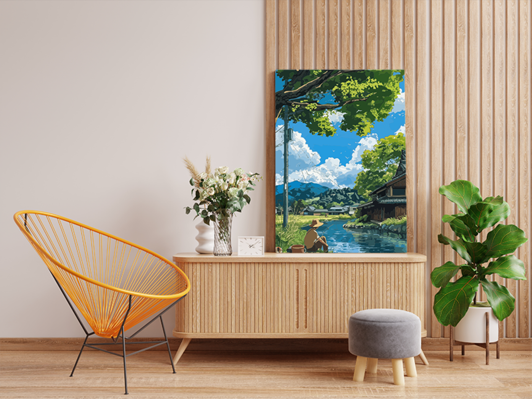 Peaceful Day by the River: Fishing in Nature Paint by Numbers Kit - Image 2